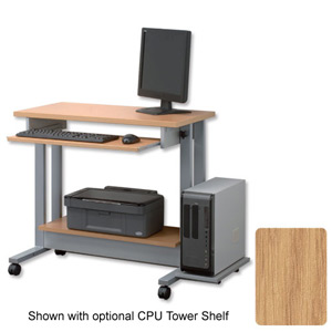 Trexus Workstation Height-adjustable Mobile with Keyboard and Printer Shelves W850xD450xH770-1020mm Oak