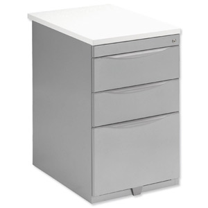 Bisley Pedestal Steel Desk-High Wood Top 3-Drawer W420xD600xH720mm White