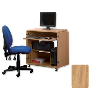 Trexus Mobile PC Cabinet with Keyboard Shelf and Printer Stand W750xD510xH829mm Oak
