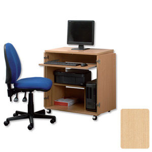 Trexus Mobile PC Cabinet with Keyboard Shelf and Printer Stand W750xD510xH829mm Maple