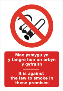 Stewart Superior Sign Welsh No Smoking PVC W160xH230mm Ref WSB003