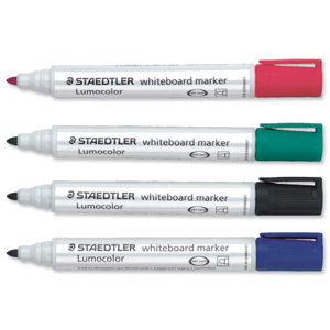 Staedtler Lumocolor Drywipe Markers Bullet Tip 2mm Line Assorted Colours Ref 351WP4 [Wallet 4]