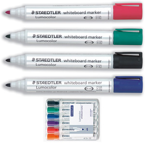 Staedtler Lumocolor Drywipe Markers Bullet Tip 2mm Line Assorted Colours Ref 351WP6 [Wallet 6]