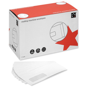 5 Star Mail Machine Envelopes Window Gummed 90gsm DL White [Pack 500]