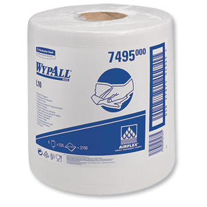Wypall L10 Wipers Centrefeed Airflex 525 Sheets per Roll 185x380 White Ref 7495 [Pack 6]