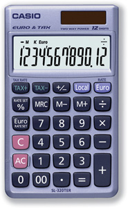 Casio Calculator Tax Exchange Handheld Battery Solar-power 12 Digit 3Key Memory 70x117x8mm Ref SL320TER
