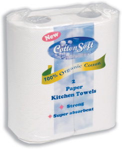 Cotton Soft Kitchen Towels 2-ply Organic Cotton 276x225mm Sheets 80 per Roll Ref 2879 [Pack 2]