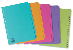 Concord Bright Dividers Europunched 10-Part A4 5x Assorted Colours Ref 51799 [Pack 25]