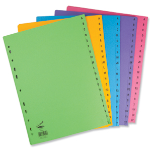 Concord Bright Dividers Europunched 20-Part A-Z A4 5x Assorted Colours Ref 51899 [Pack 10]