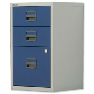 Trexus by Bisley SoHo Filing Cabinet Steel Lockable 3-Drawer A4 W413xD400xH672mm Grey and Blue
