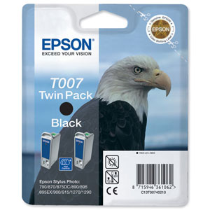 Epson T007 Inkjet Cartridge Intellidge Eagle Page Life 540pp Black Ref C13T00740210 Ident: 803A