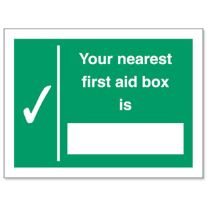 Stewart Superior Your Nearest First-Aid Box Is Self Adhesive Sign Ref SP075PVC