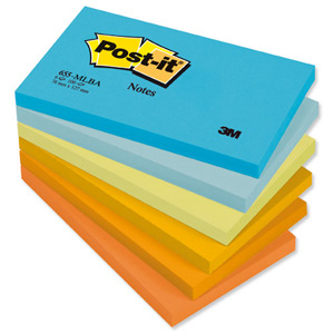 Post-it Colour Notes Pad of 100 Sheets 76x127mm Balanced Palette Rainbow Colours Ref 655ML [Pack 6]