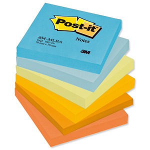 Post-it Colour Notes Pad of 100 Sheets 76x76mm Balanced Palette Rainbow Colours Ref 654ML [Pack 6]