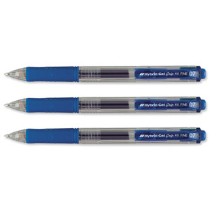 Pentel Hybrid Gel Grip Pen Retractable 0.7mm Tip 0.35mm Line Blue Ref K157C [Pack 12]