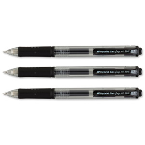 Pentel Hybrid Gel Grip Pen Retractable 0.7mm Tip 0.35mm Line Black Ref K157A [Pack 12]