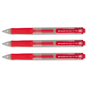 Pentel Hybrid Gel Grip Pen Retractable 0.7mm Tip 0.35mm Line Red Ref K157B [Pack 12]