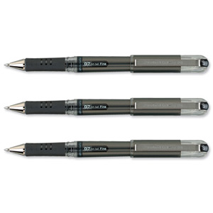 Pentel Hybrid Gel DX Rollerball Pen Rubber Grip Fine 0.7mm Tip 0.35mm Line Black Ref K227-A [Pack 12]