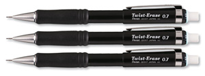 Pentel Twist Erase Pencil with 3 x HB 0.7mm Lead Black Ref QE517A [Pack 12]