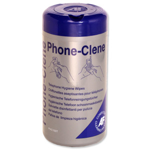AF Phone-Clene Wipes Cleaning for Telephone Bactericidal Wipes Ref PHC100T [Tub of 100]