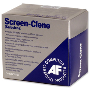 AF Screen-Clene Wipes Sachets Non-smearing Non-flammable Ref SCS100 [Pack 100]