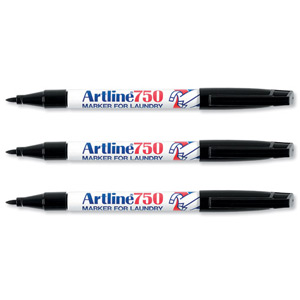 Artline 750 Indelible Laundry Marker Bullet Tip Fine 0.7mm Black Ref A750 [Pack 12]