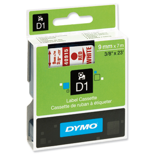 Dymo D1 Tape for Electronic Labelmakers 9mmx7m Red on White Ref 40915 S0720700