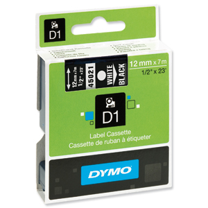 Dymo D1 Tape for Electronic Labelmakers 12mmx7m White on Black Ref 45021 S0720610