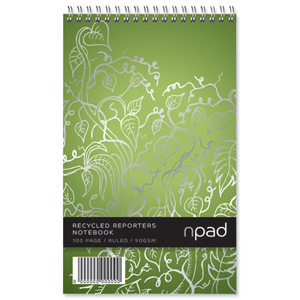 Oxford npad Shorthand Notebook Recycled Wirebound Ruled Margin 120pp A5Plus Green Ref 100080120 [Pack 10]
