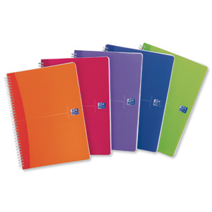 Oxford Office Notebook Twin Wirebound Plastic Ruled 180pp 90gsm A5 Bright Assorted Ref 100104780 [Pack 5]