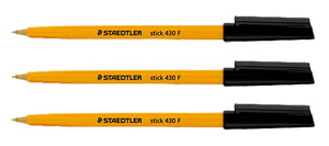 Staedtler 430 Stick Ball Pen Fine 0.8mm Tip 0.3mm Line Black Ref 430F9 [Pack 10]