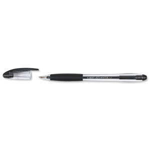 Bic Atlantis Ball Pen Cushion Grip Broad 1.2mm Tip 0.8mm Line Black Ref 837386 [Pack 12]