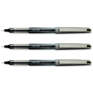 Uni-ball UB187 Vision Rollerball Pen Needle Point 0.7mm Tip 0.5mm Line Black Ref 9000980 [Pack 12]