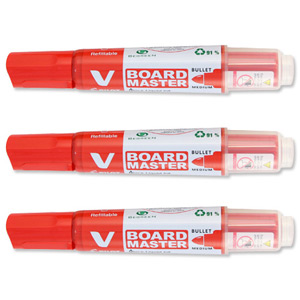 Pilot V-Board Master Drywipe Marker Begreen Bullet Tip Medium 4mm Red Ref 454101002 [Pack 10]