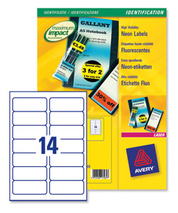 Avery Promotional Labels Laser 14 per Sheet 99.1x38.1mm Neon Red Ref L7263R-25 [350 Labels]