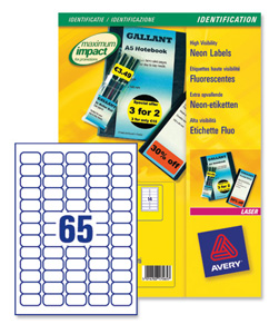 Avery Promotional Mini Labels Laser 65 per Sheet 38.1x21.2mm Neon Yellow Ref L7651Y-25 [1625 Labels]
