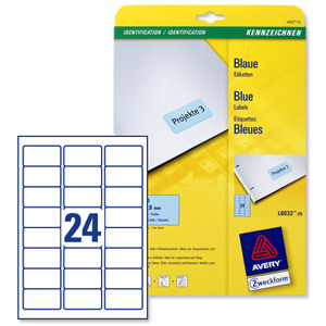 Avery Coloured Labels Laser 24 per Sheet 63.5x33.9mm Blue Ref L6032-20 [480 Labels]