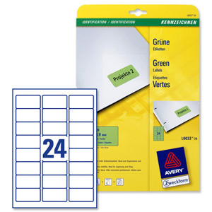 Avery Coloured Labels Laser 24 per Sheet 63.5x33.9mm Green Ref L6033-20 [480 Labels]