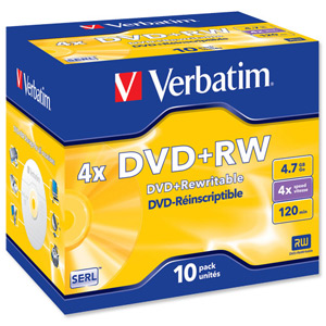 Verbatim DVD+RW Rewritable Disk Cased 4x Speed 120min 4.7Gb Ref 43246 [Pack 10]