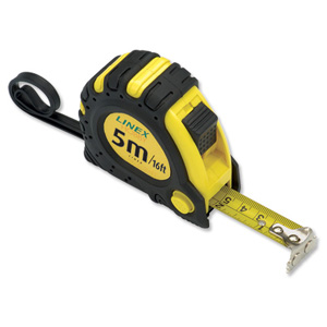 Linex Measuring Tape with Hook and Non-slip Surface Metric and Imperial with Belt Clip 5m Ref Lxemt5000