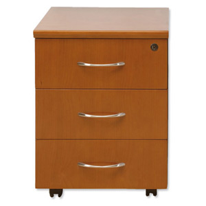 Emperial Standard Pedestal Mobile with Black Trim 3 Drawer W420xD500xH565mm Cherry Veneer