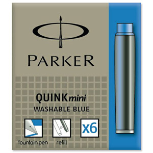 Parker Quink Mini Cartridge Ink Refills Blue Ref S0767240 [Pack 6]