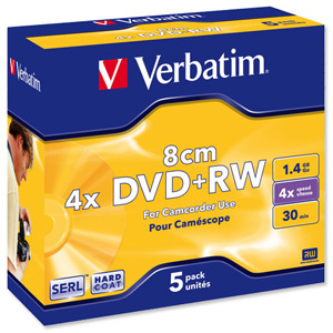 Verbatim 8cm DVDplusRW for Camera Slim Case Speed 4x Capacity 1.4GB Ref 43565 [Pack 5]