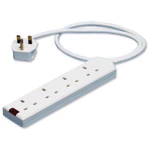 Power Surge Strip with Spike Protection 4 Way 3m White