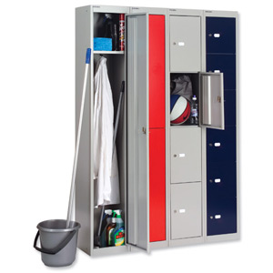 Bisley Locker Deep Steel 4-Door W305xD457xH1802mm Goose Grey/Red Ref CLK184-7370