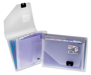 Snopake Expanding Organiser File with Multicoloured Elektra Dividers 6-Part A4 Clear Ref 15172