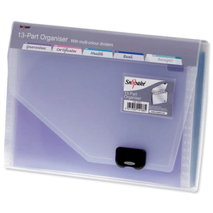 Snopake Expanding Organiser File with Multicoloured Elektra Dividers 13-Part A4 Clear Ref 15173