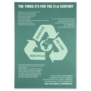 SSeco 3Rs Environmental Poster for Awareness PVC Recycle Reduce Re-use W420xH595mm Ref ENV07