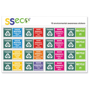 SSeco Environmental Stickers Educational and Awareness Self-adhesive Vinyl 70x35mm ENV01[Pack 16]