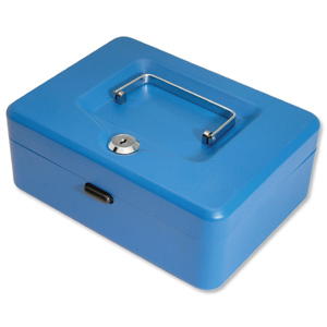 Cash Box with Simple Latch and 2 Keys plus Removable Coin Tray 300mm Blue